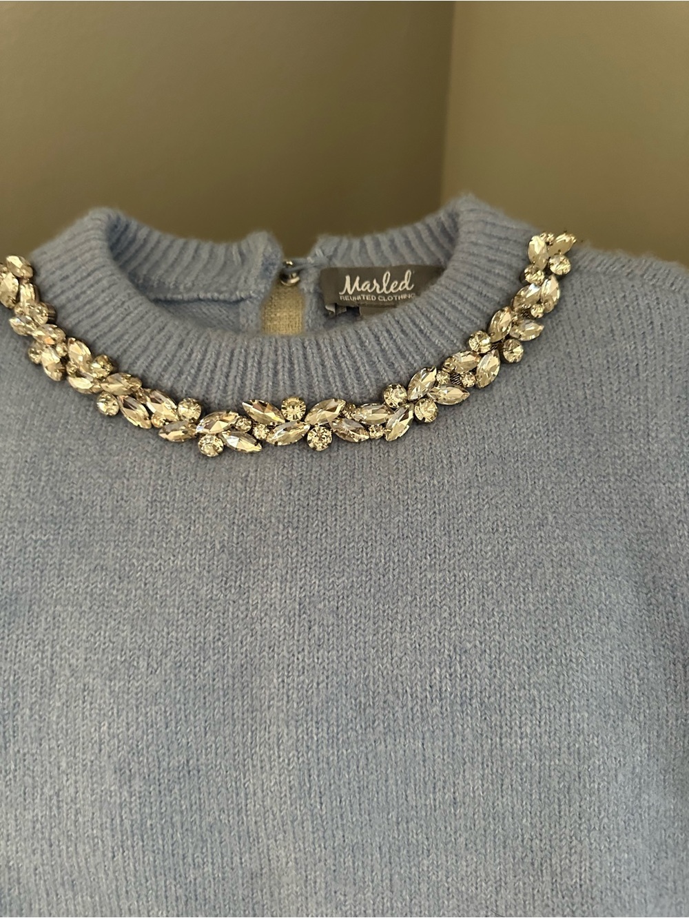 Marled Powder Blue Jeweled Crewneck Sweater